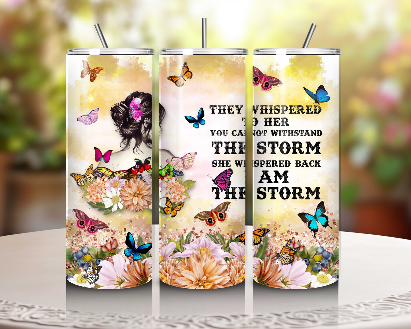 Stronger Than the Storm 20 oz Skinny Tumbler – Inspiring Drinkware for Breast Cancer Awareness & Mental Health Support!