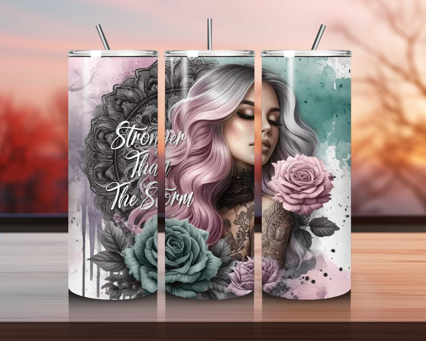 Stronger Than the Storm 20 oz Skinny Tumbler – Inspiring Drinkware for Breast Cancer Awareness & Mental Health Support!