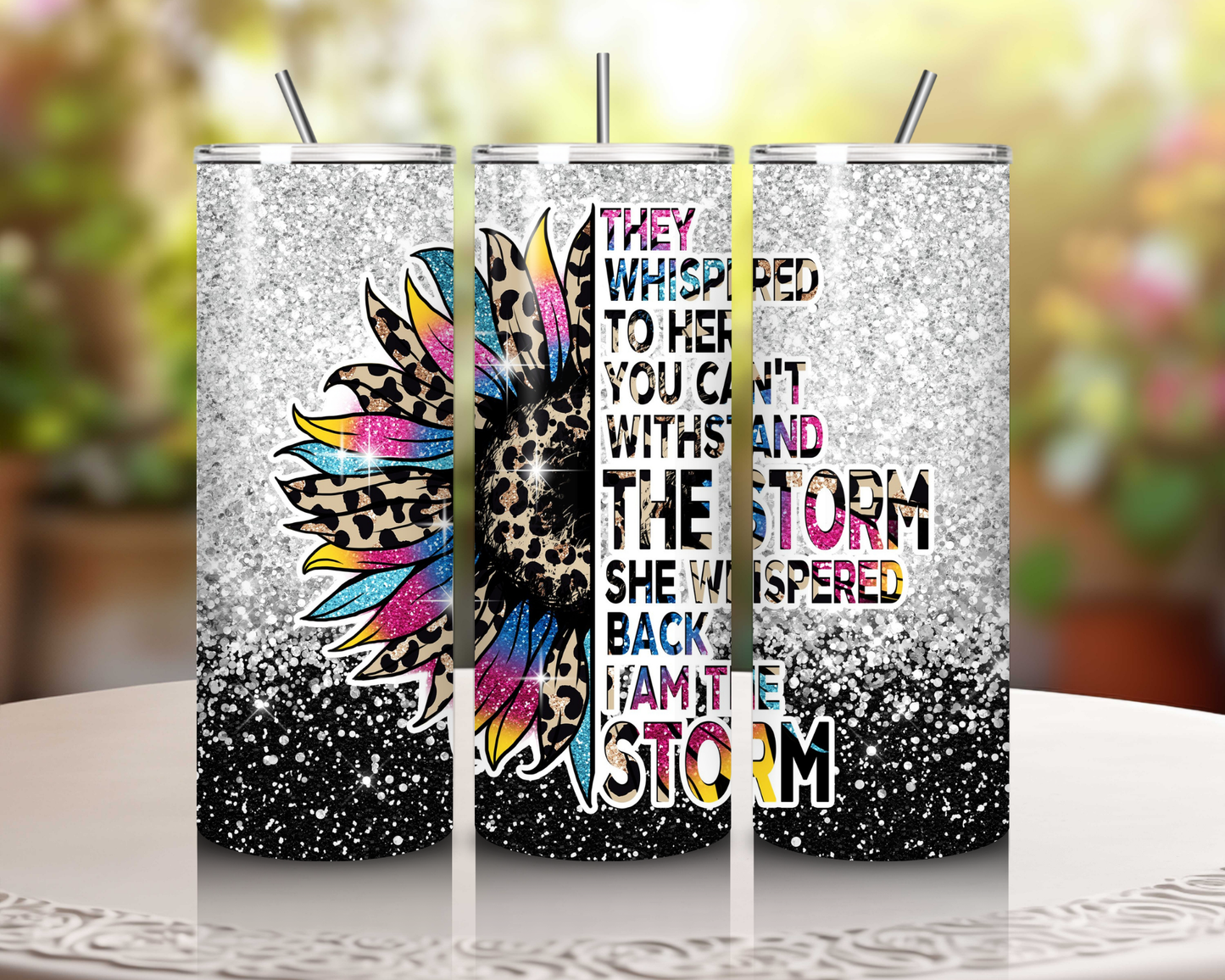 Stronger Than the Storm 20 oz Skinny Tumbler – Inspiring Drinkware for Breast Cancer Awareness & Mental Health Support!