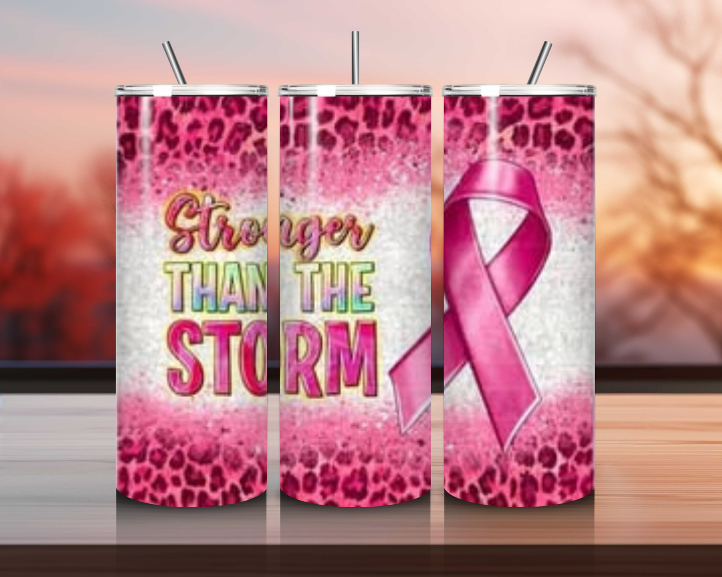 Stronger Than the Storm 20 oz Skinny Tumbler – Inspiring Drinkware for Breast Cancer Awareness & Mental Health Support!