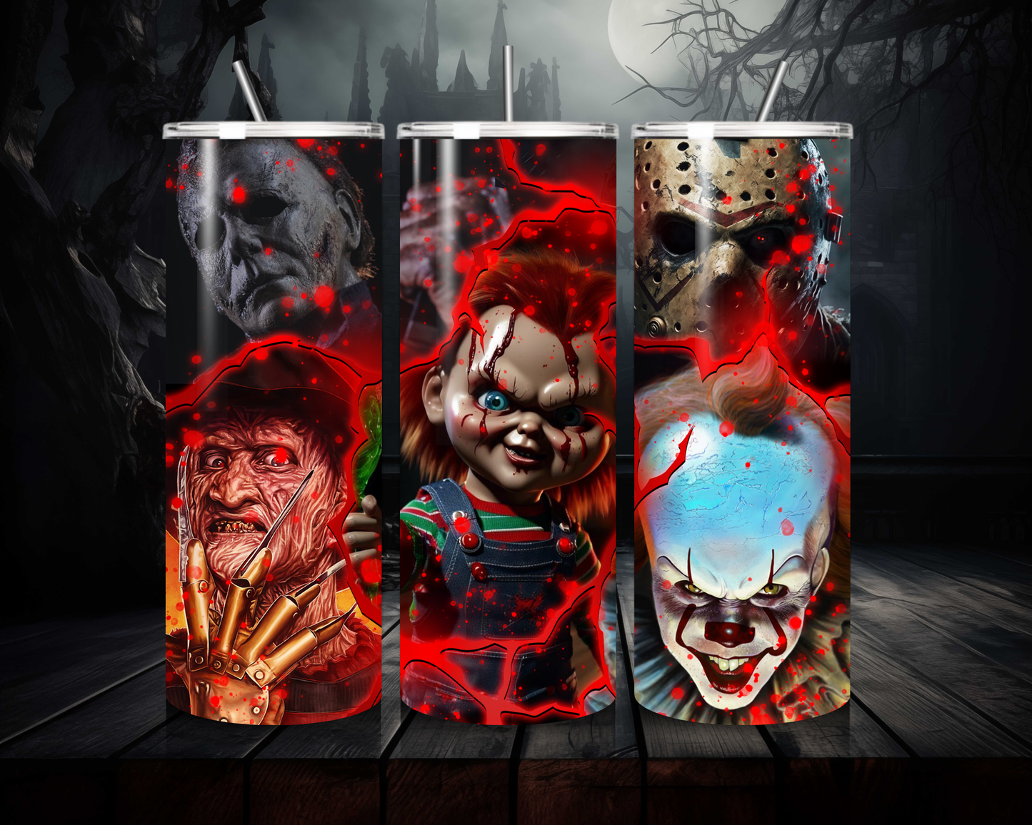 Classic movie Horror 20oz Skinny Tumbler, Halloween Gift, Gothic Drinkware, Horror Fan Cup, Insulated Travel Mug