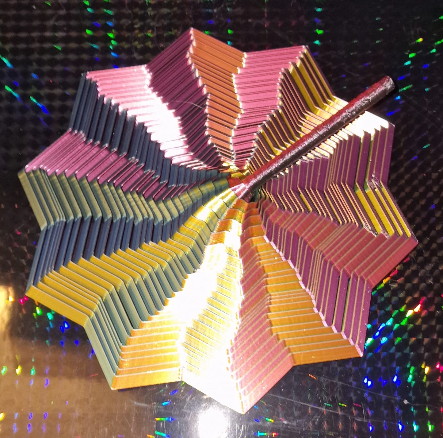 3D Printed 10-Pointed Sensory Fidget Toy with Handle – Quad Colour Silk PLA – Autism & ADHD Support