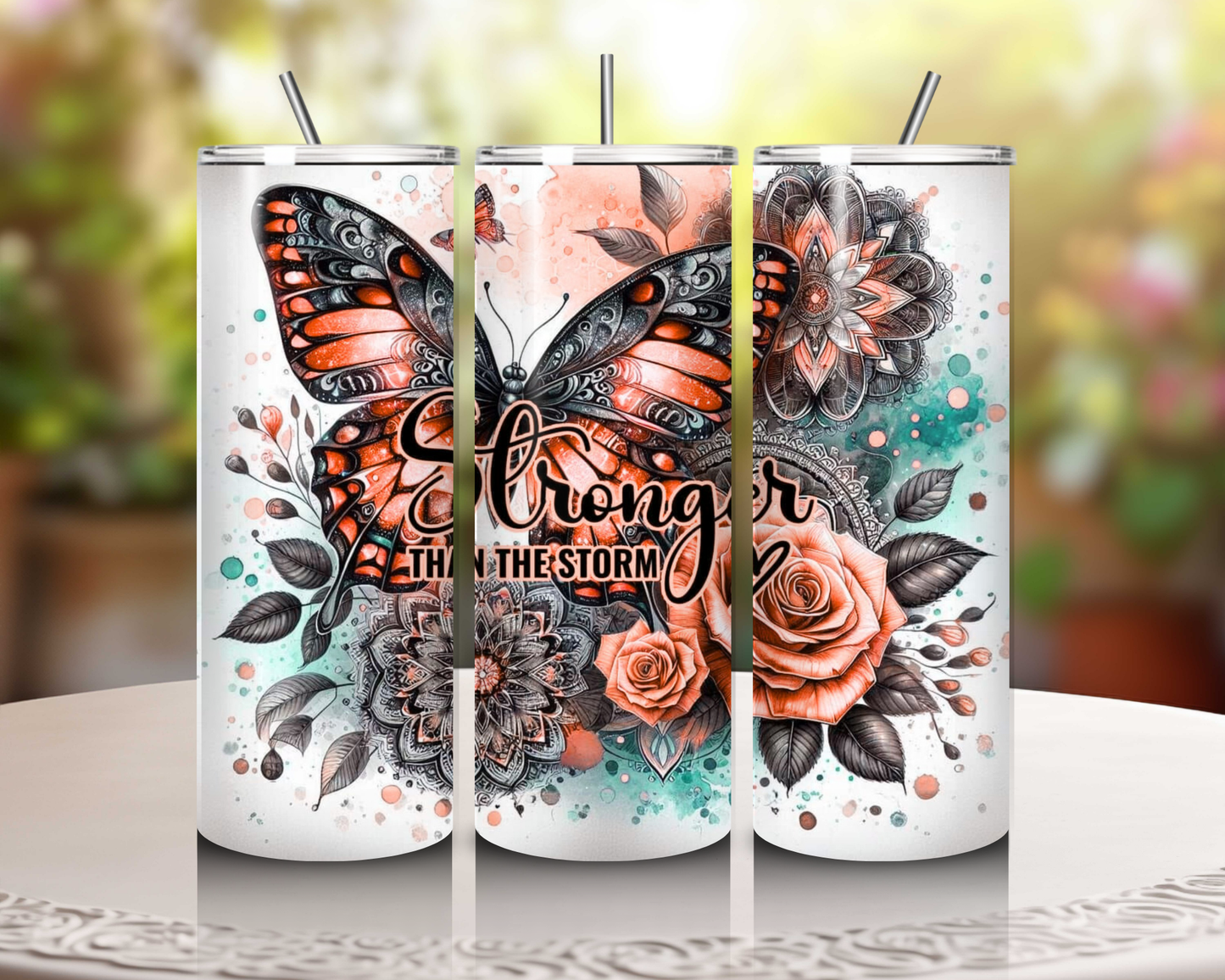 Stronger Than the Storm 20 oz Skinny Tumbler – Inspiring Drinkware for Breast Cancer Awareness & Mental Health Support!