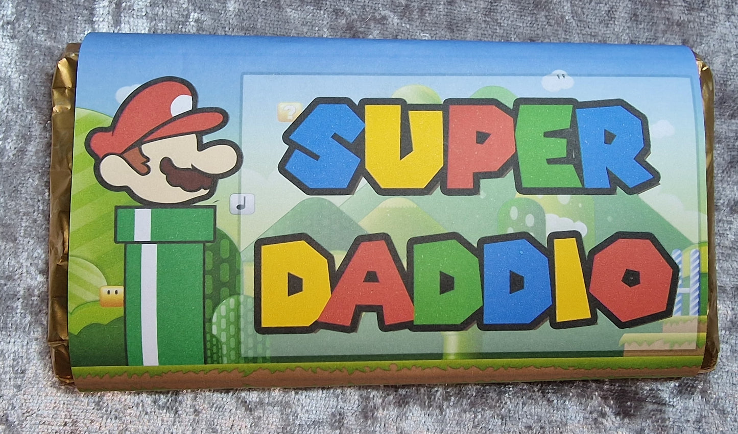 Fathers Day Super Daddio Chocolate Bar And Wrapper. Dad Gift. Birthday.