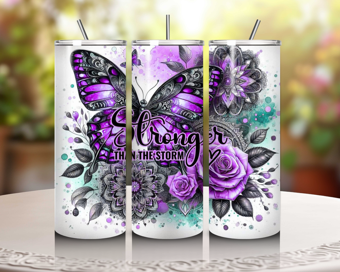 Stronger Than the Storm 20 oz Skinny Tumbler – Inspiring Drinkware for Breast Cancer Awareness & Mental Health Support!