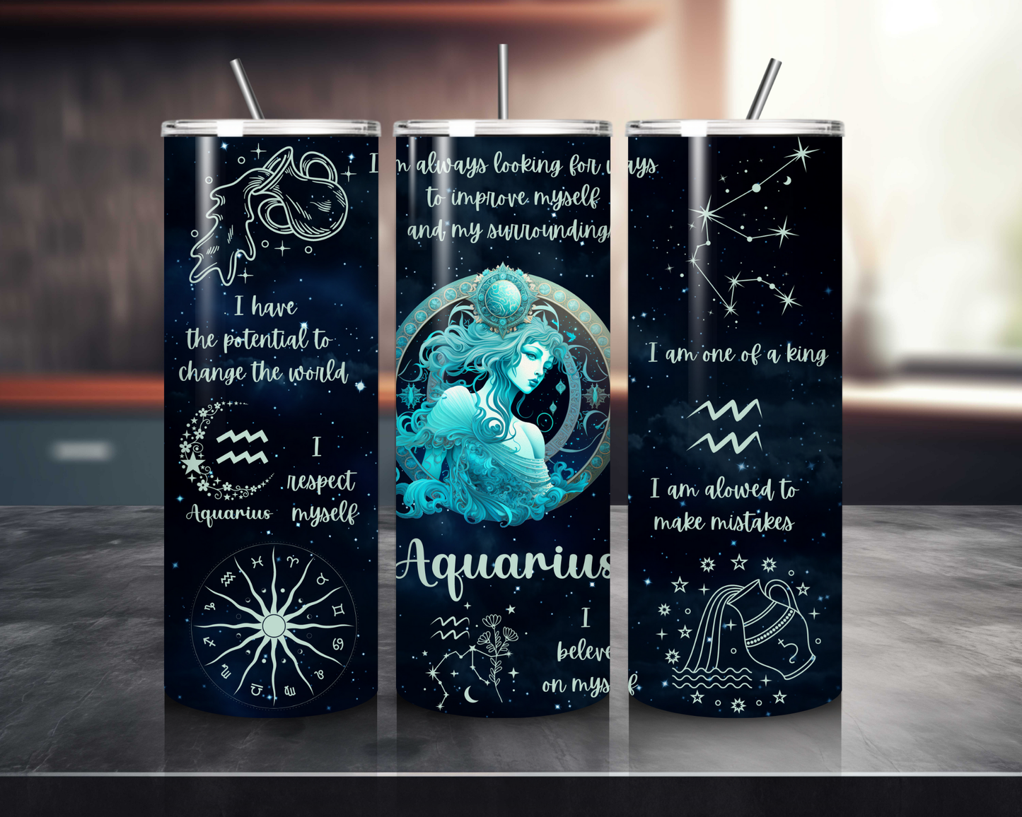 Luna Zodiac Birth Sign - Handcrafted 20oz Skinny Tumbler - Personalised Gift