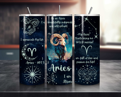 Luna Zodiac Birth Sign - Handcrafted 20oz Skinny Tumbler - Personalised Gift