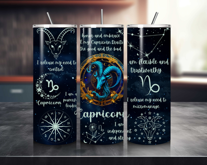 Luna Zodiac Birth Sign - Handcrafted 20oz Skinny Tumbler - Personalised Gift