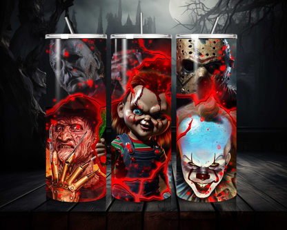 Classic movie Horror 20oz Skinny Tumbler, Halloween Gift, Gothic Drinkware, Horror Fan Cup, Insulated Travel Mug