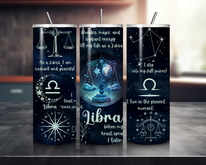 Luna Zodiac Birth Sign - Handcrafted 20oz Skinny Tumbler - Personalised Gift