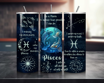 Luna Zodiac Birth Sign - Handcrafted 20oz Skinny Tumbler - Personalised Gift