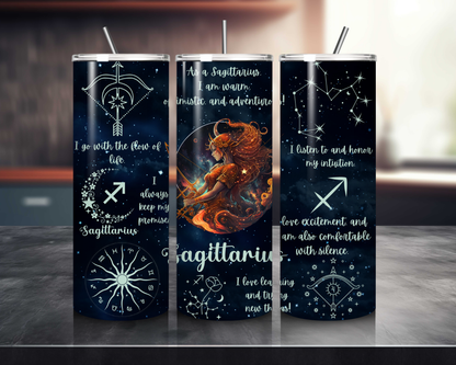 Luna Zodiac Birth Sign - Handcrafted 20oz Skinny Tumbler - Personalised Gift