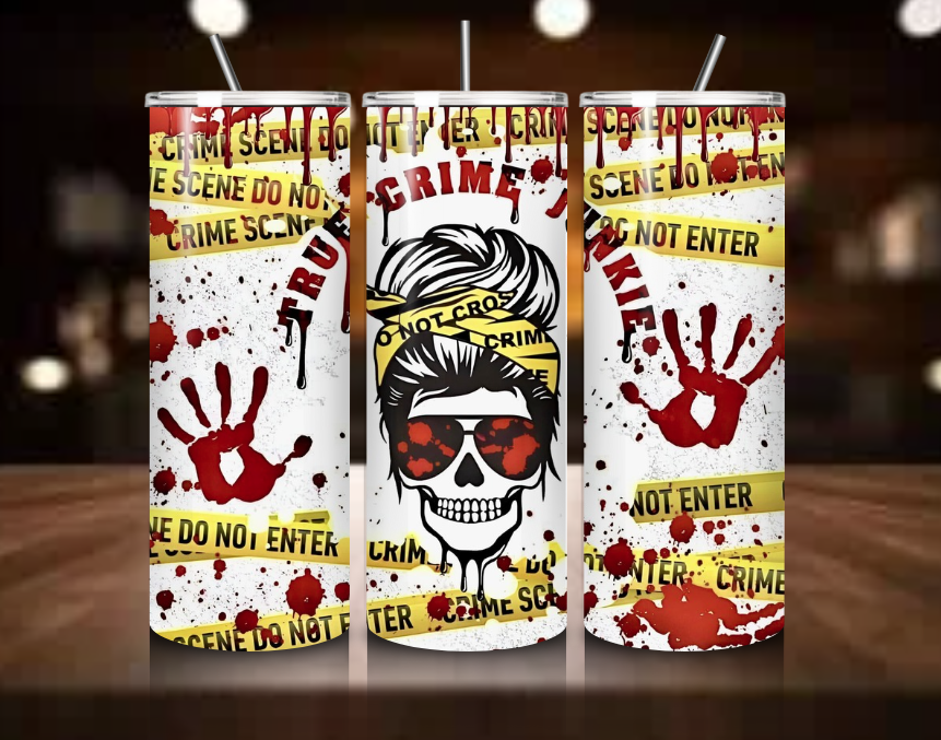 True Crime 20 oz Steel Tumbler – The Perfect Travel Mug for Crime Enthusiasts!