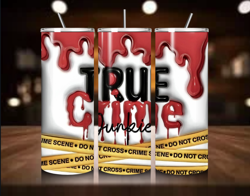 True Crime 20 oz Steel Tumbler – The Perfect Travel Mug for Crime Enthusiasts!