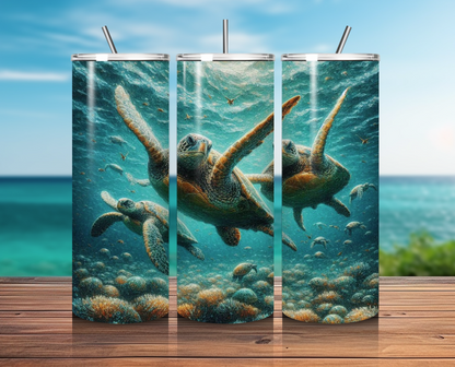 Turtle Inspired 20 oz Skinny Tumbler – Eco-Friendly Travel Mug for Beach Lovers!