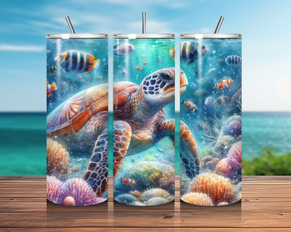 Turtle Inspired 20 oz Skinny Tumbler – Eco-Friendly Travel Mug for Beach Lovers!