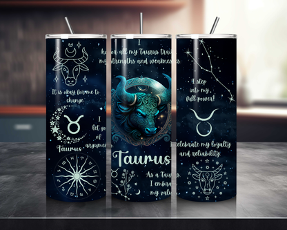 Luna Zodiac Birth Sign - Handcrafted 20oz Skinny Tumbler - Personalised Gift