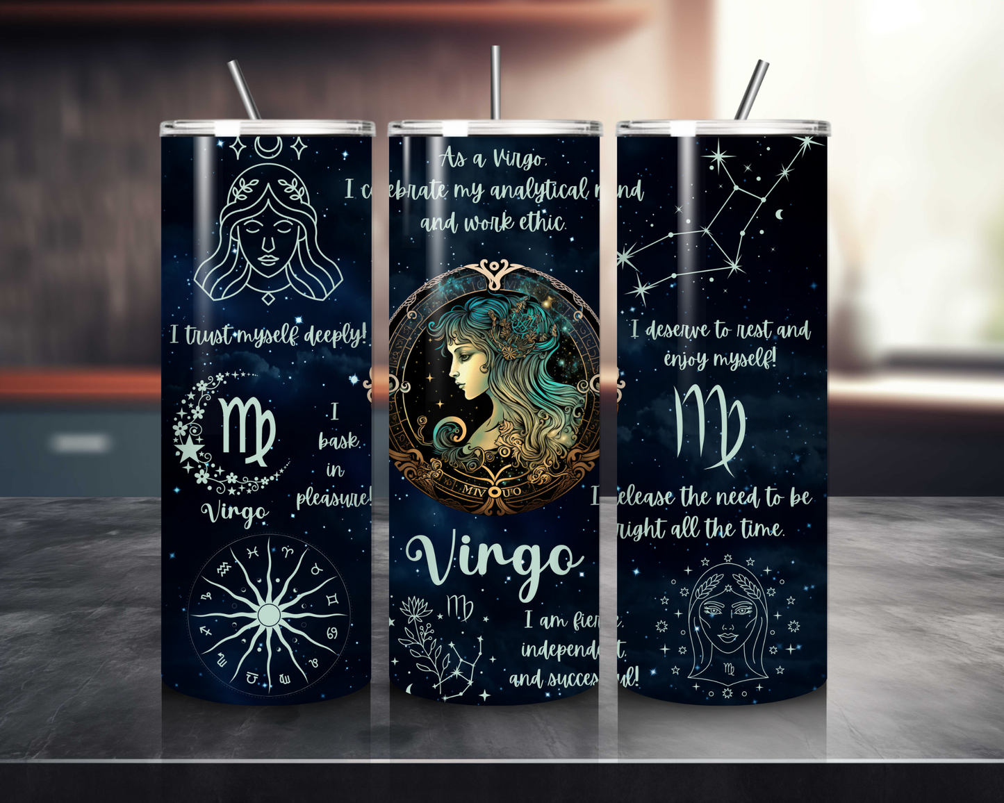 Luna Zodiac Birth Sign - Handcrafted 20oz Skinny Tumbler - Personalised Gift