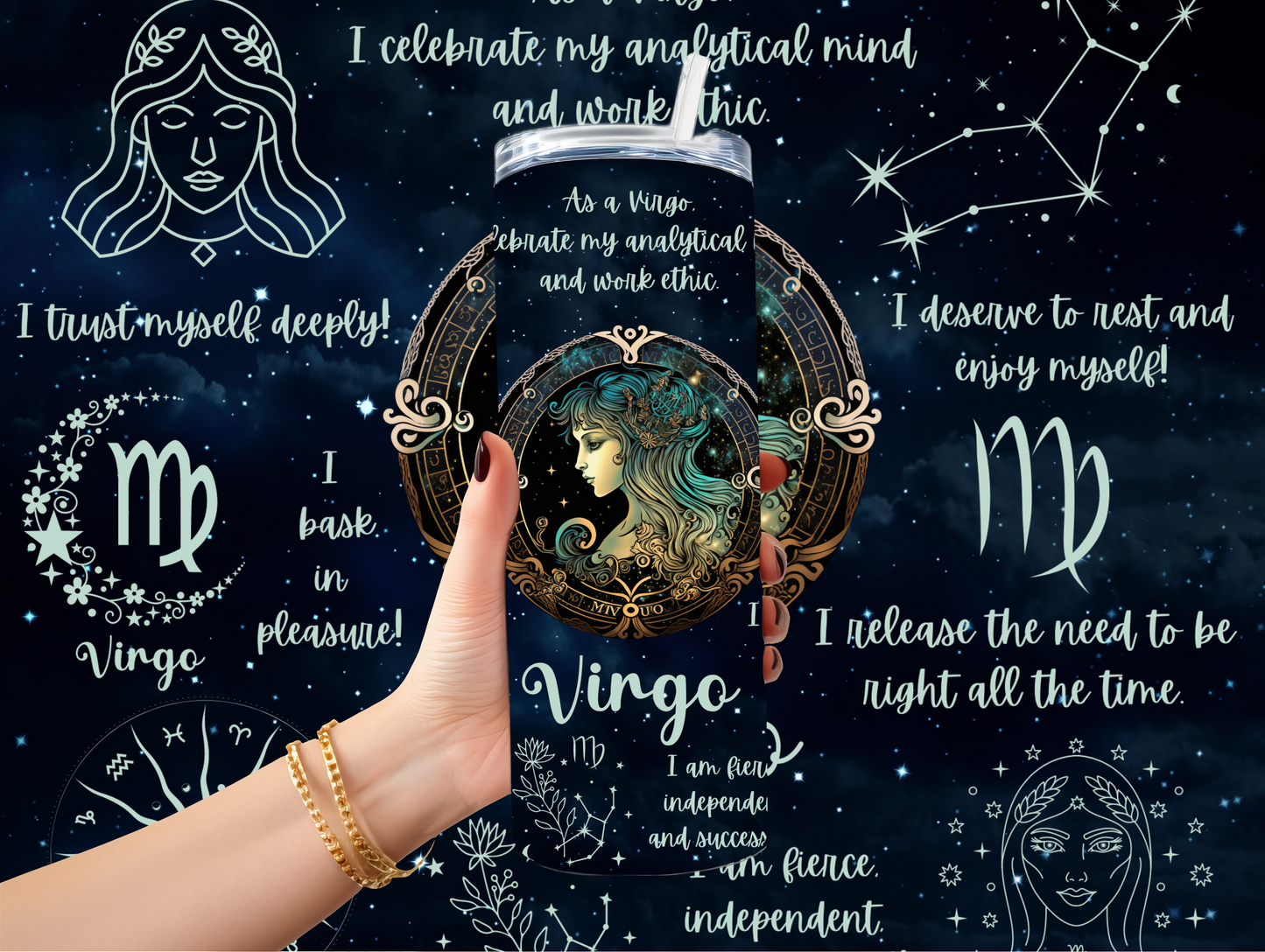 Luna Zodiac Birth Sign - Handcrafted 20oz Skinny Tumbler - Personalised Gift