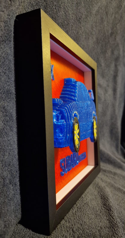 3D Printed Subaru Model in Shadow Box Frame – 20cm x 20cm