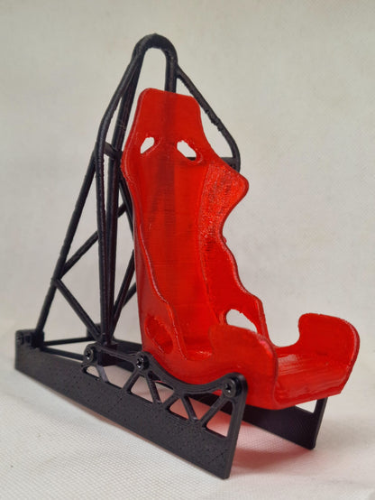 🏎️ 3D Printed Recaro Racing Seat Phone Holder with Roll Cage – Real Carbon Fibre – Custom Colours