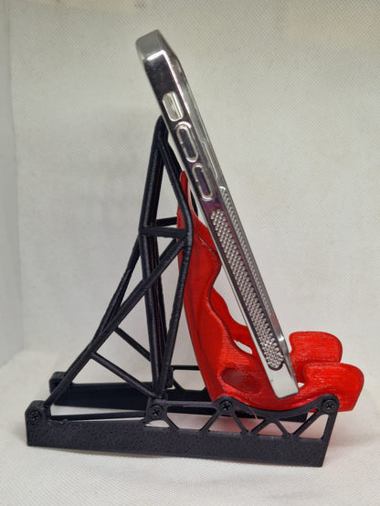 🏎️ 3D Printed Recaro Racing Seat Phone Holder with Roll Cage – Real Carbon Fibre – Custom Colours