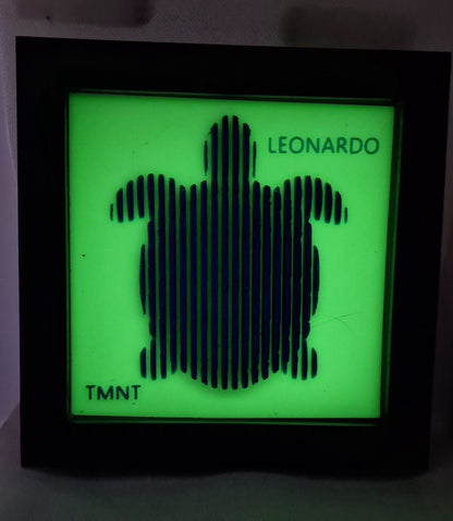 3D Printed Layered Baby Turtle “Leonardo” – TMNT-Inspired Collectible | Glow-in-the-Dark Shadow Box