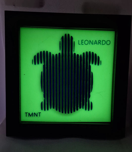 3D Printed Layered Baby Turtle “Leonardo” – TMNT-Inspired Collectible | Glow-in-the-Dark Shadow Box