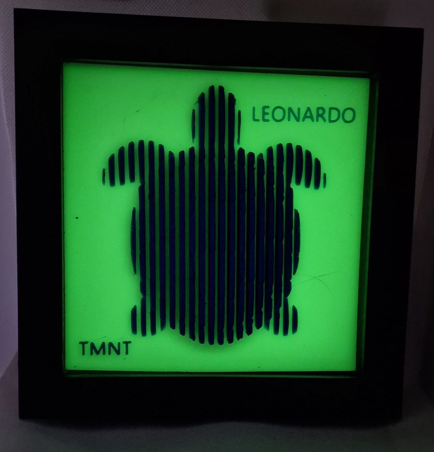 3D Printed Layered Baby Turtle “Leonardo” – TMNT-Inspired Collectible | Glow-in-the-Dark Shadow Box