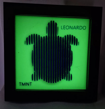 3D Printed Layered Baby Turtle “Leonardo” – TMNT-Inspired Collectible | Glow-in-the-Dark Shadow Box