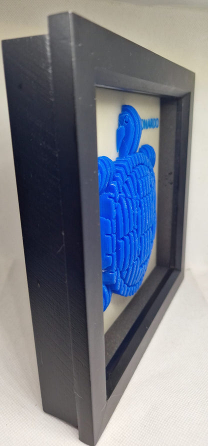 3D Printed Layered Baby Turtle “Leonardo” – TMNT-Inspired Collectible | Glow-in-the-Dark Shadow Box