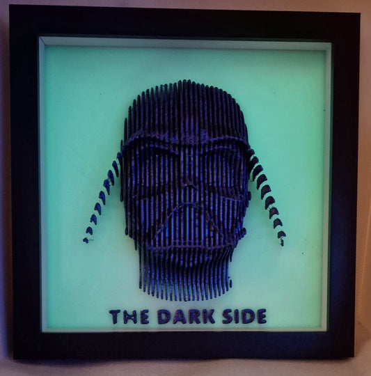 3D Darth Vader Shadow Box – Duo Dark PLA + Glow-in-the-Dark “The Dark Side” Background – Star Wars Display