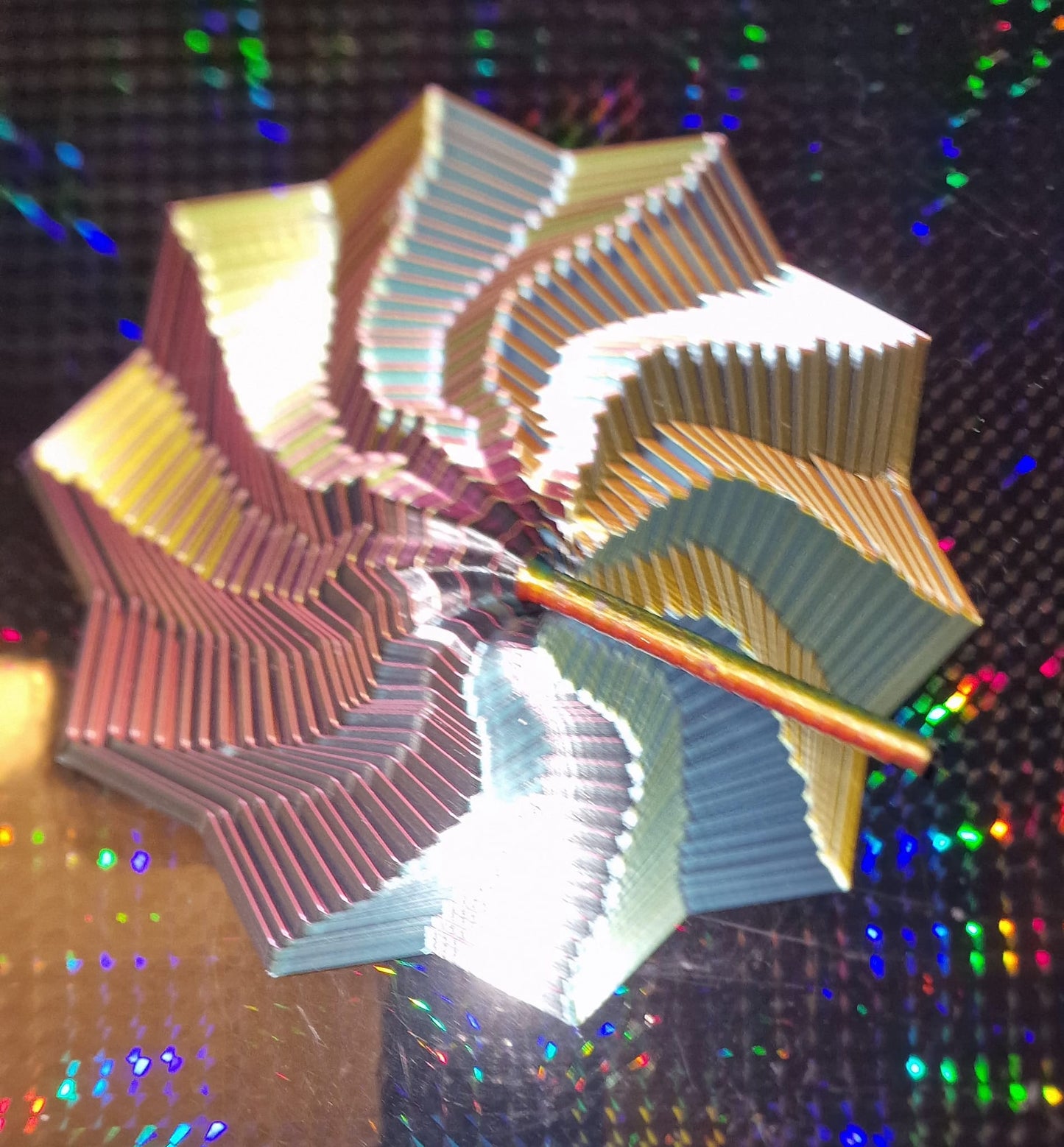 3D Printed 10-Pointed Sensory Fidget Toy with Handle – Quad Colour Silk PLA – Autism & ADHD Support