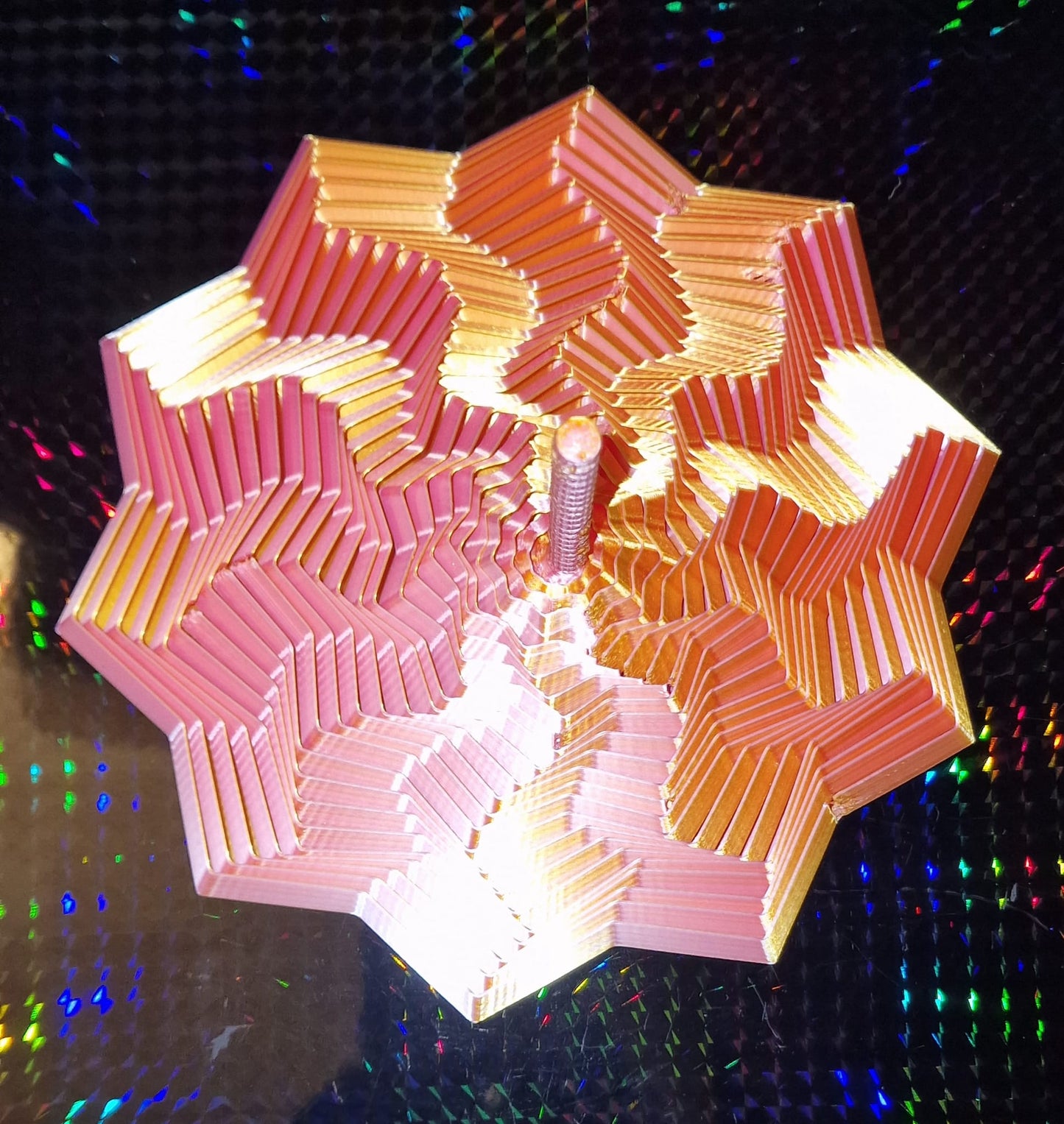 3D Printed 10-Pointed Sensory Fidget Toy with Handle – Quad Colour Silk PLA – Autism & ADHD Support